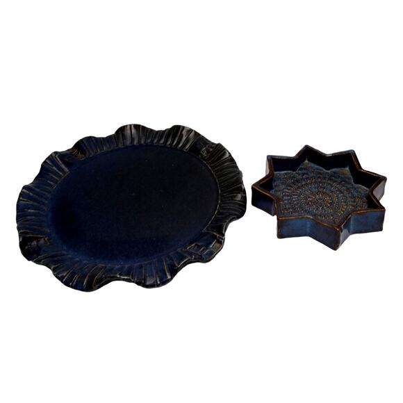 Studio Art Pottery Chip And Dip Tray Set Artist Stamped - Picture 2 of 7